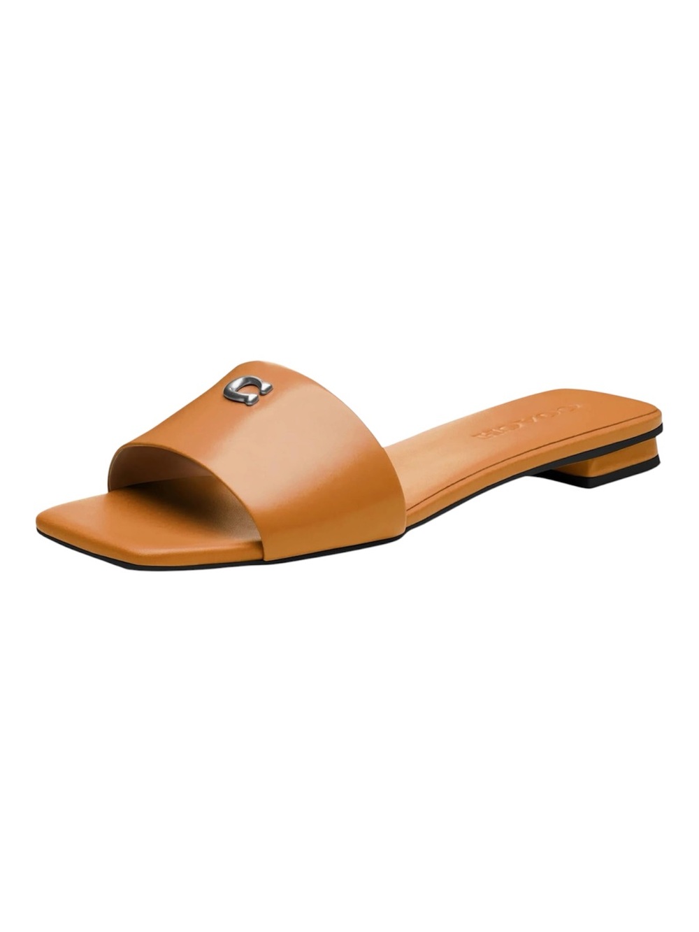 Coach Tan Leather Slide Sandals with Silver Accent